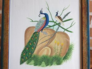 Peinture sur soie de paon et paonne – Image 3